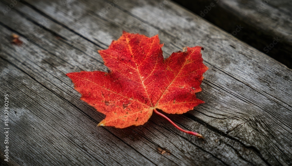 Obraz premium Autumnal leaf on weathered wood (1)