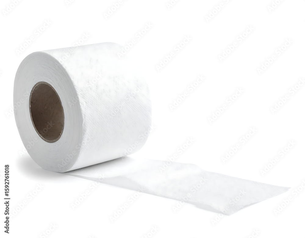 Fototapeta premium A roll of white toilet paper isolated on white background
