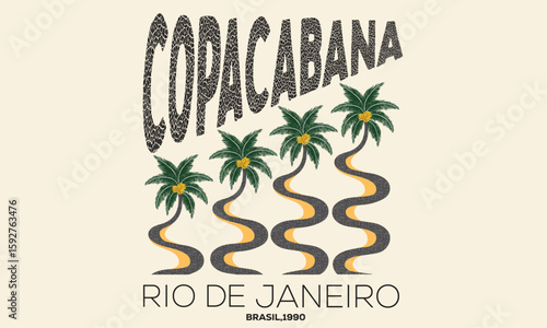 Palm tree artwork. Tropical paradise. Tropical vibes t shirt artwork. Amazing brasil. Copacabana beach art. Rio de janeiro.
