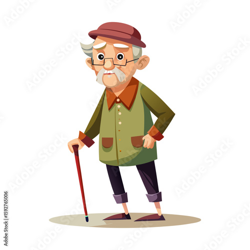 Elderly man with a walking stick