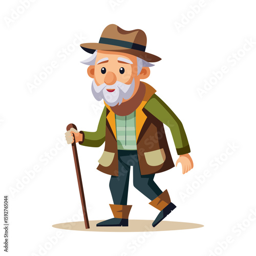 Elderly man with a walking stick