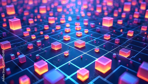 Abstract glowing cubes network background for technology and digital solutions use case