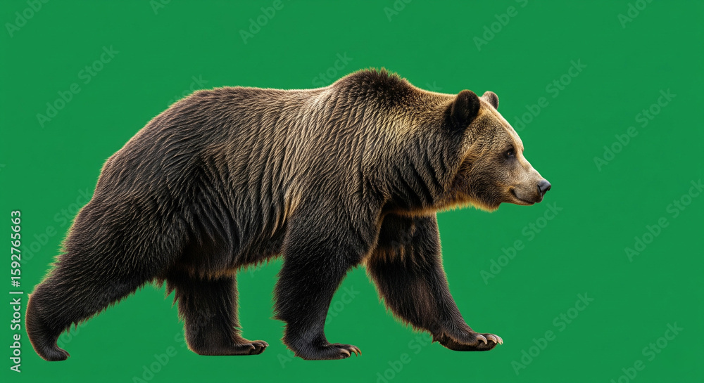 Obraz premium Majestic Bear Prowling A Wildlife Portrait on Green Background