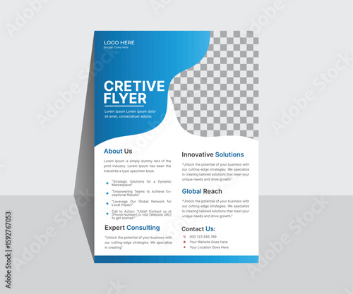 Modern Creative Business Flyer Template – Professional Corporate Brochure, Blue and White Company Promotion, Editable Vector Design