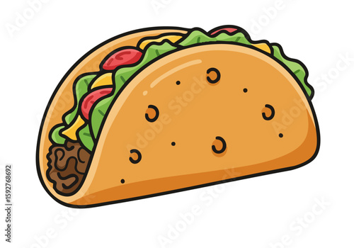 A cheerful taco takeaway illustration. Bright colors and a simple, appealing design make it perfect for food marketing and branding. Clean, modern style.