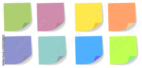 Post its coloridos em formato quadrado. Vetor editável