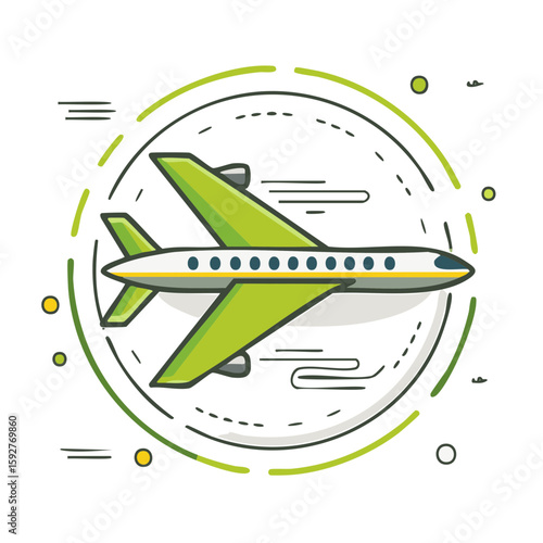Stylized Green Airplane Flight Travel Destination Vector Illustration