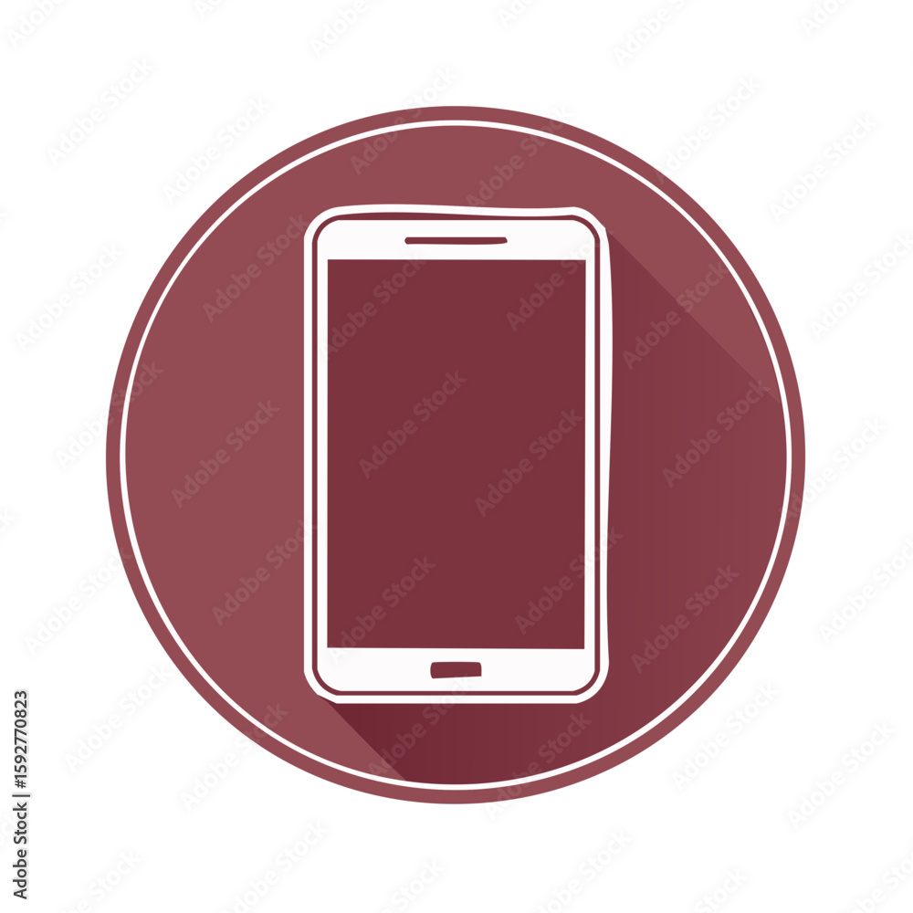 Burgundy circle background with white mobile phone illustration for communication and modern technology concepts Burgundy circle background with white mobile phone illustration for communication and modern technology concepts