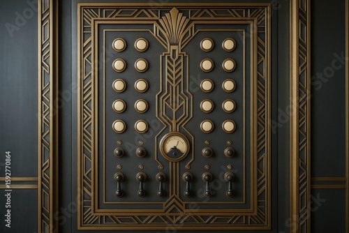 Art Deco Elevator Control Panel with Ornate Design and Vintage Aesthetic
