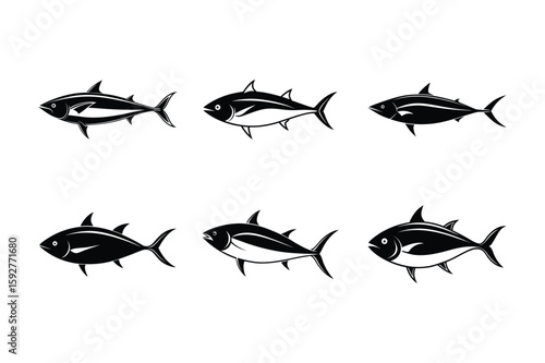 Tuna fish set of silhouette vector art illustration