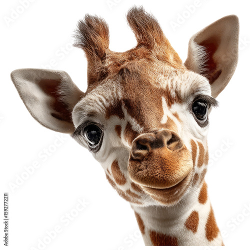 Close-Up of a Giraffe with a Playful Expression on a Transparent Background