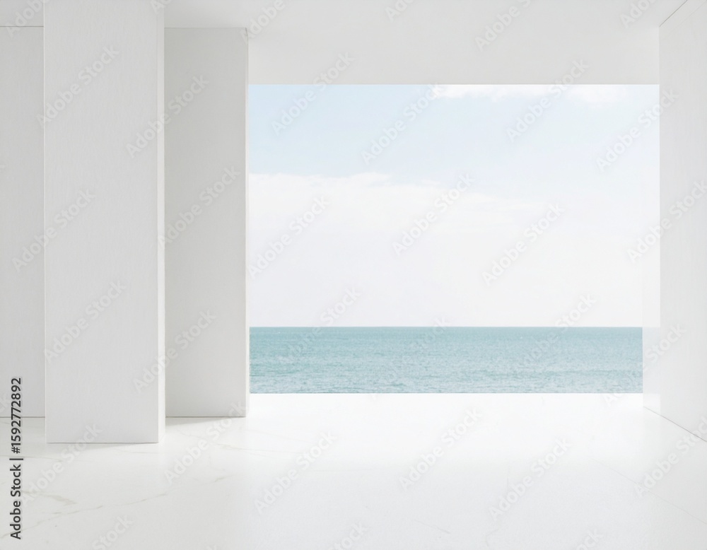 Minimalist White Interior with Panoramic Ocean View Minimalist White Interior with Panoramic Ocean View