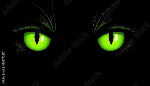 Dark black cat face with piercing green eyes, a perfect Halloween feline stare
