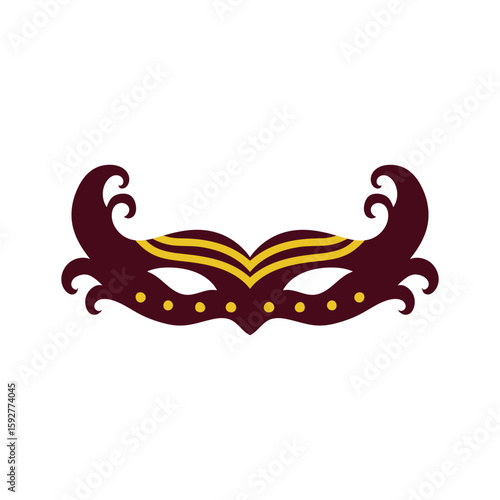 Decorative mask graphic with intricate details in rich burgundy and gold, perfect for theatrical designs and festive elements.