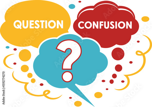Vector art of speech bubbles display question and confusion with a large question mark