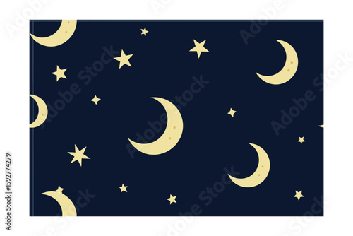 Yellow crescent moons stars on a dark blue night sky vector
