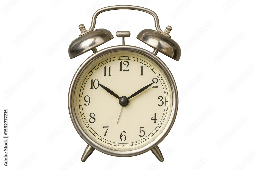 Classic silver alarm clock showing 2,53 on transparent background Classic silver alarm clock showing 2,53 on transparent background