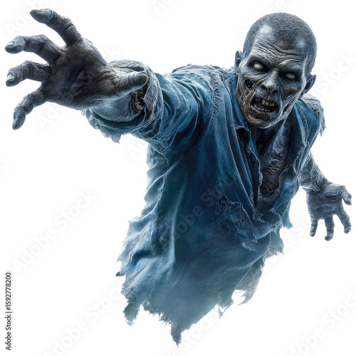 Spooky Zombie Emerges from Transparent Background for Horror Theme