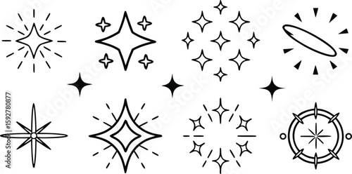 Sparkling Starbursts: A collection of shining starbursts illuminates in a crisp, minimalistic style, perfect for adding a touch of brilliance to any design. 
