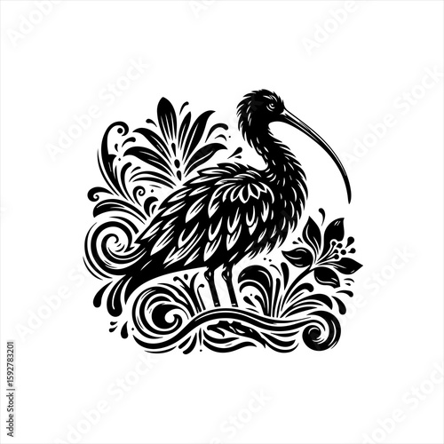 Ibis bird with ornate details