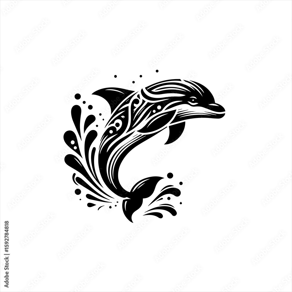 Naklejka premium Tribal dolphin jumping in water