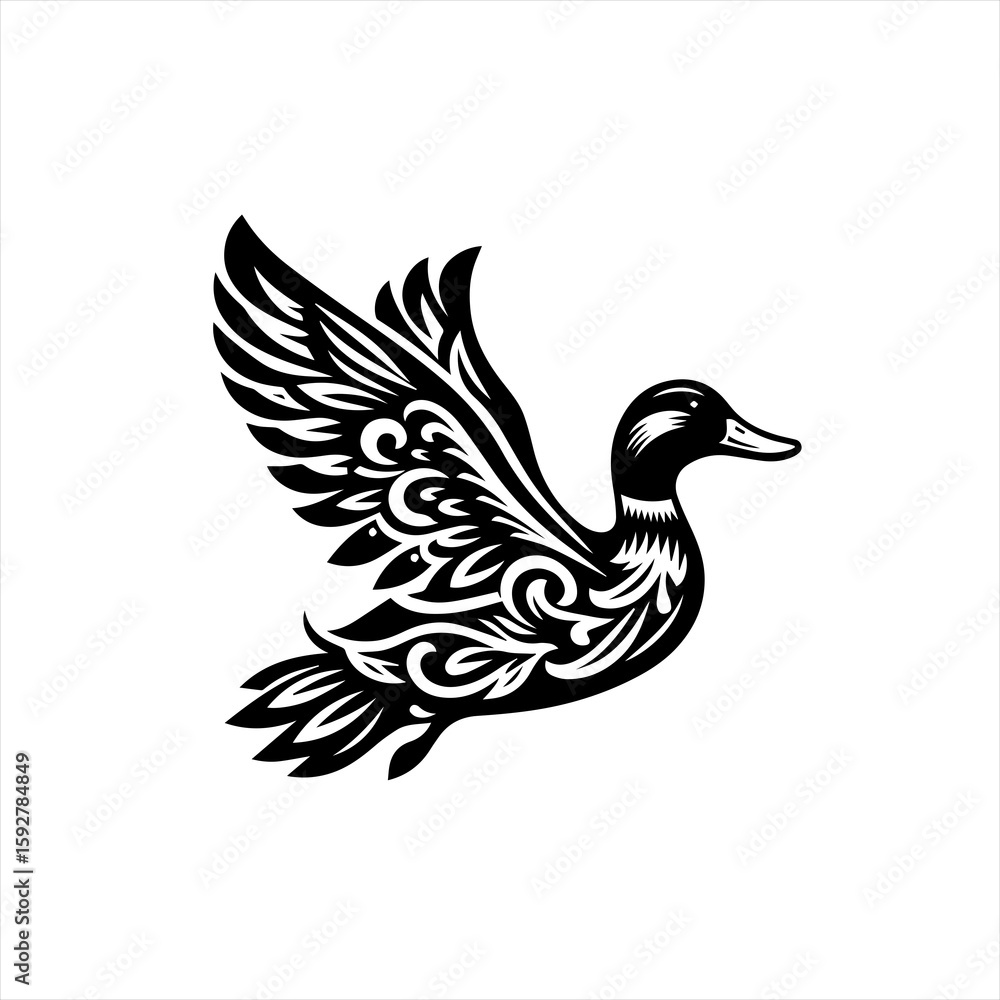Obraz premium Ornate duck flying isolated on white