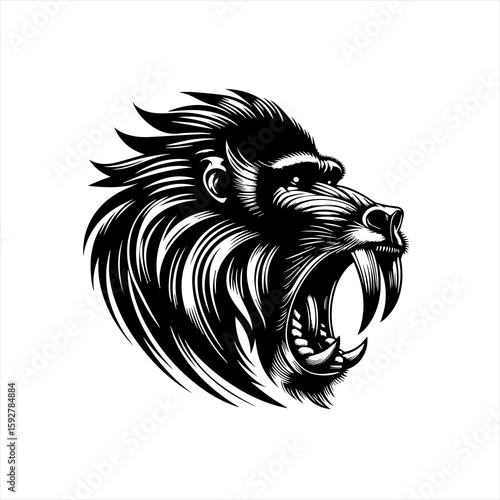 Fierce baboon head illustration