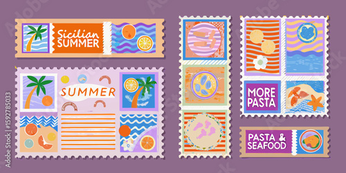 Sicilian summer and pasta seafood themed stamp collection