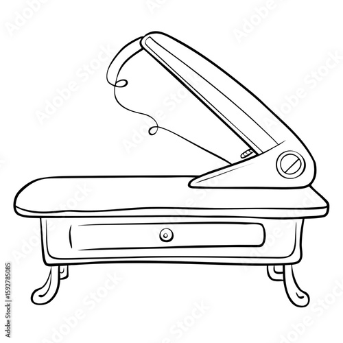 Hair straightener on vanity table in simple line art style  