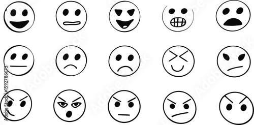 Collection of Doodle Emoticons: A diverse collection of simple and expressive emoticons, each capturing a unique emotion with playful doodle style.