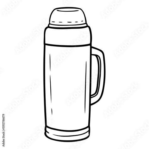 Thermos container for hot drinks in simple line art style  