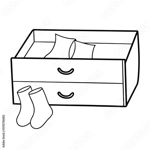 Open drawer with neatly folded socks and pile of socks inside  