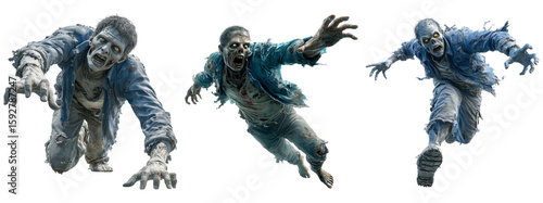 Three Creepy Zombies Reaching Forward with Transparent Background