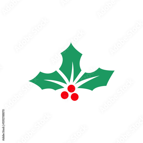 A minimalist holly berry design with vibrant green leaves and bright red berries, suitable for holiday cards, decorations, and winter themes.