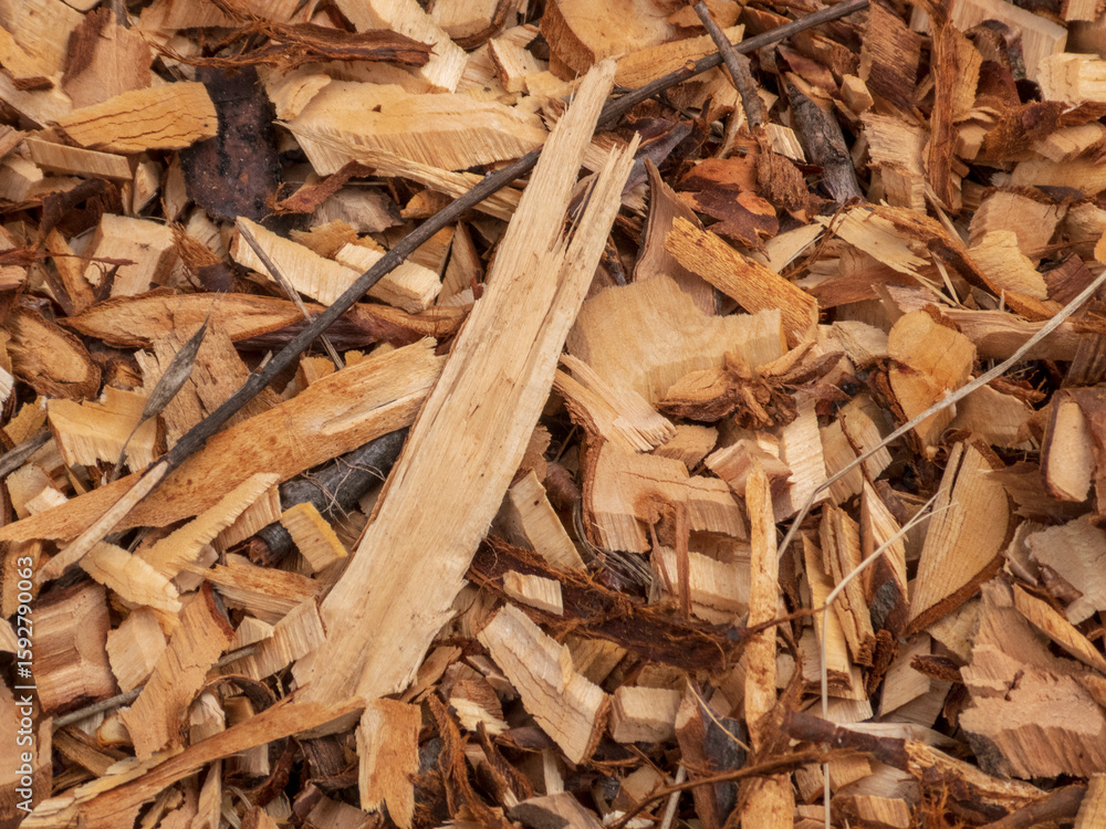 Close-up of Natural Wood Chips and Mulch Background Close-up of Natural Wood Chips and Mulch Background