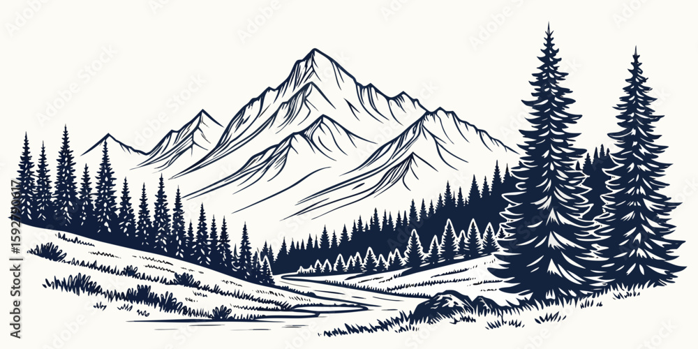 Fototapeta premium vector illustration of a mountain landscape