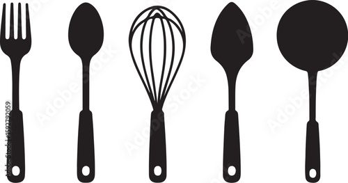 Set of kitchen utensils including spoon fork and knife vector illustration