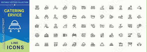 Catering Service line icon set. Isolated icons. Pictograms of photography, agency, videography, service, event. Editable vector art. Wedding line icon set.