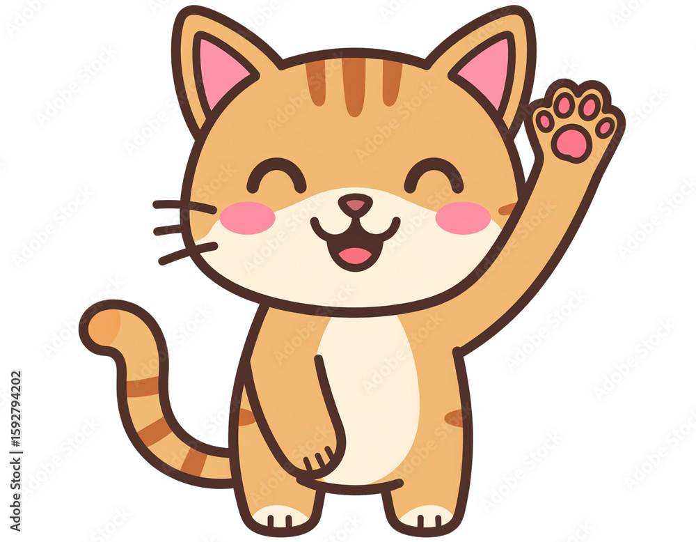 Kawaii cat with paw up, cartoon vector illustration, transparent background Kawaii cat with paw up, cartoon vector illustration, transparent background