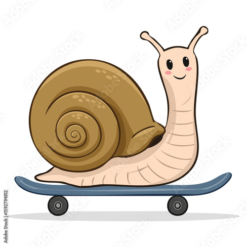 Cute snail riding a skateboard flat vector