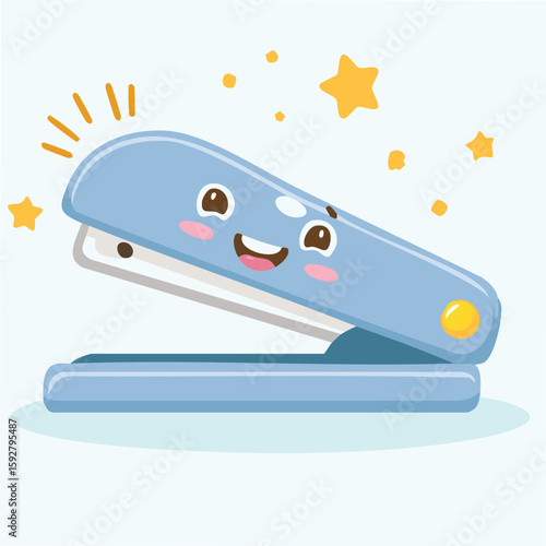 Cute stapler clapping joyfully flat vector
