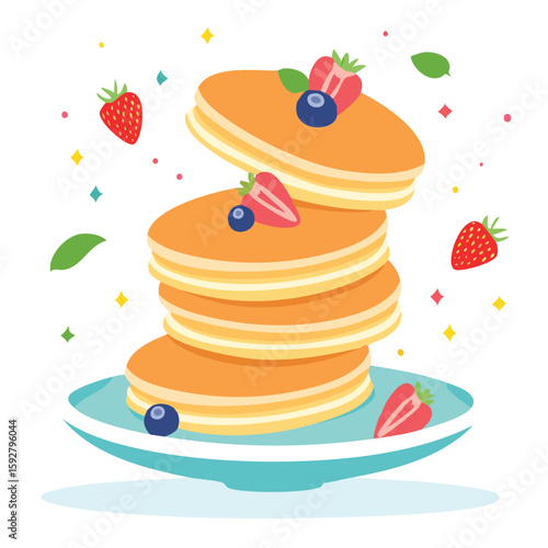 Cute pancake stack doing flips flat vector