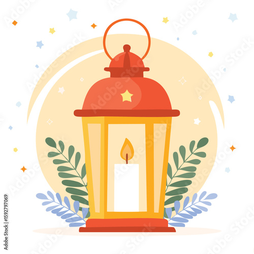 Cute lantern glowing warmly flat vector