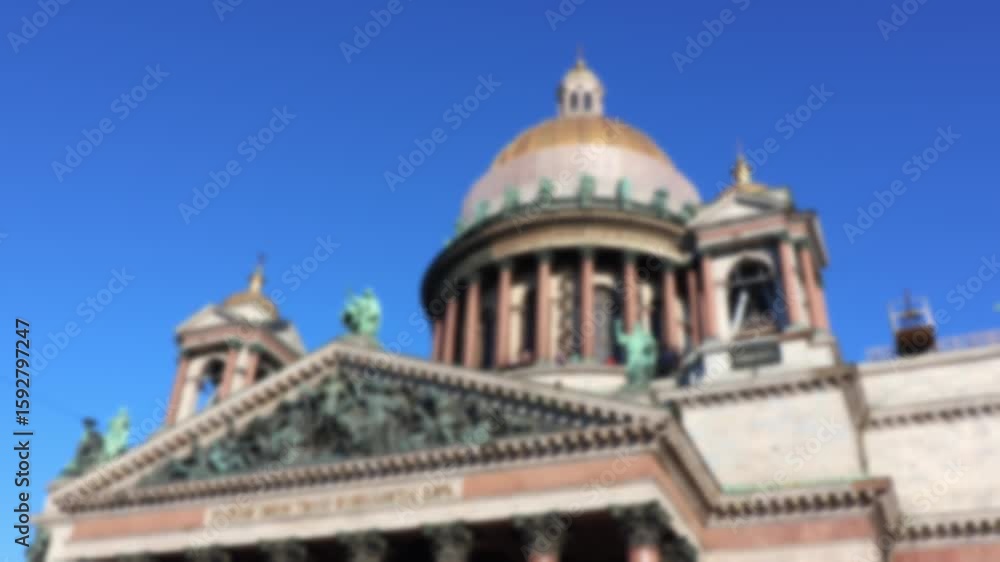 Blurred view of Saint Isaac's Cathedral dome with walkway, was the largest Orthodox church in Saint Petersburg. Currently functions as a museum. Bokeh motion video for background. Blurred view of Saint Isaac's Cathedral dome with walkway, was the largest Orthodox church in Saint Petersburg. Currently functions as a museum. Bokeh motion video for background.