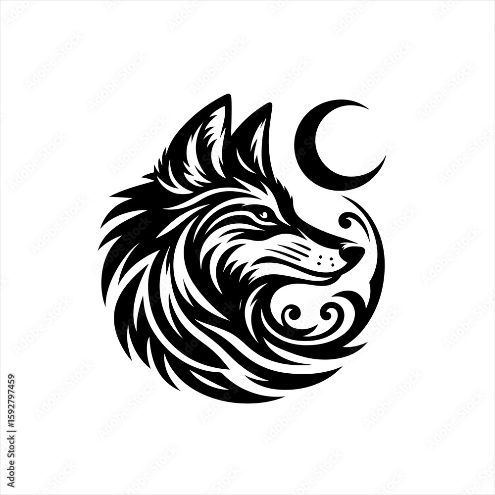Obraz premium Wolf head with moon