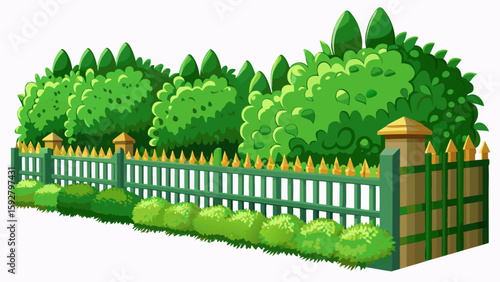 Green hedge fence with trimmed top along house boundary. Natural privacy solution