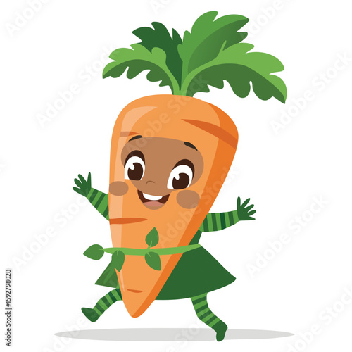Cute goblin carrot sneaking flat vector