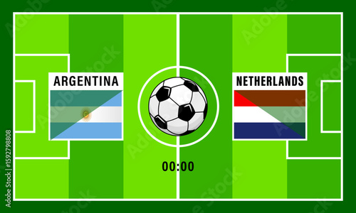 Argentina vs Netherlands, teams Square shaped national flags, Football match template