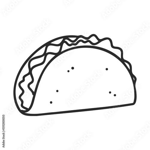 Black and white outline of a taco with lettuce and filling