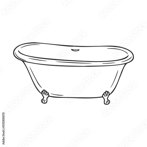 Vintage clawfoot bathtub line art drawing on white background